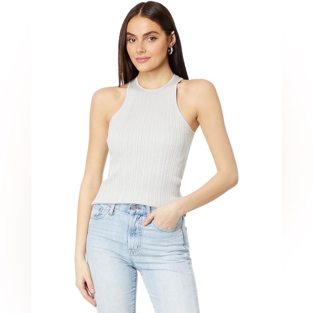 Madewell The Signature Shimmer Knit‎ Silver Cutaway Sweater Tank Sz. S NWT